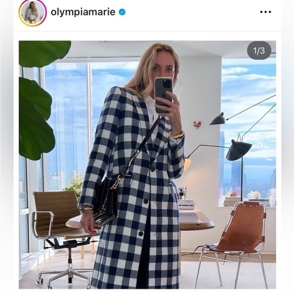 J Crew Coat Alfie Topcoat Boiled Wool in Buffalo Check Plaid Navy White - Picture 2 of 11